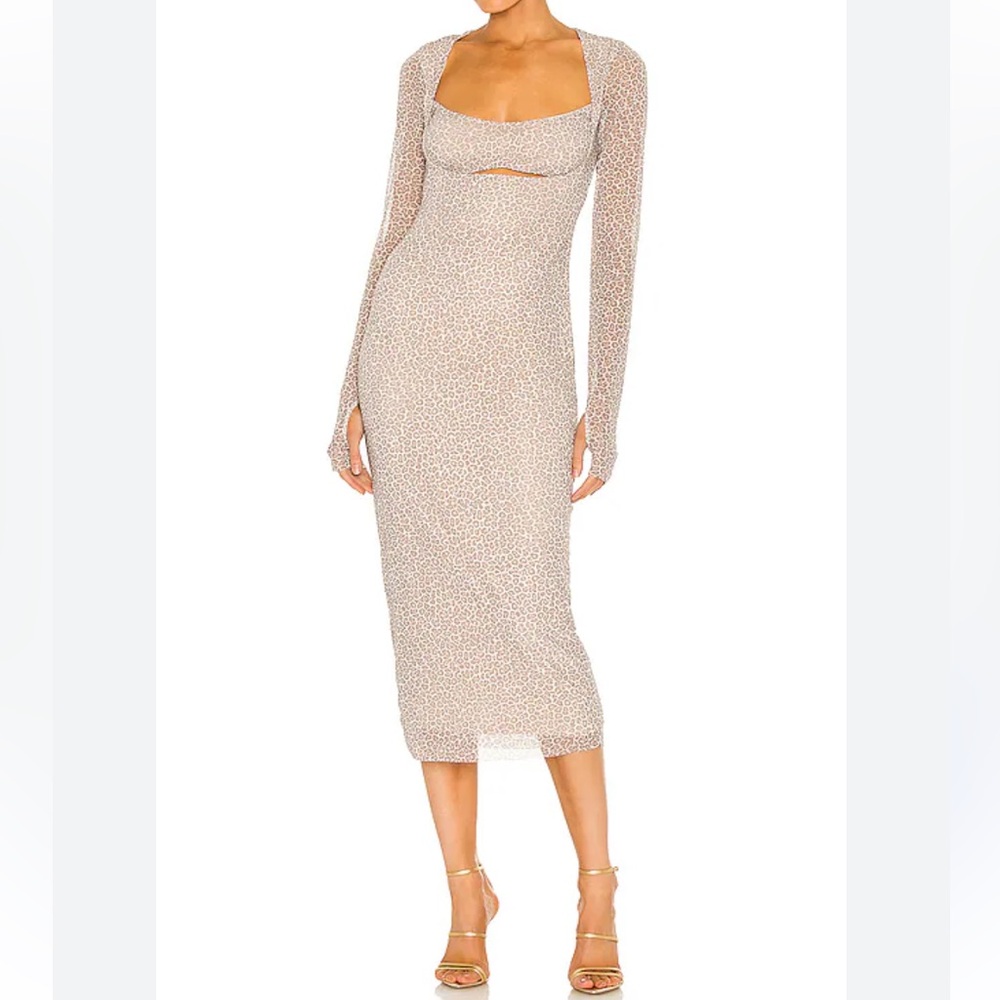 AFRM Kellen Midi Dress Medium Animal Print Mesh Gray